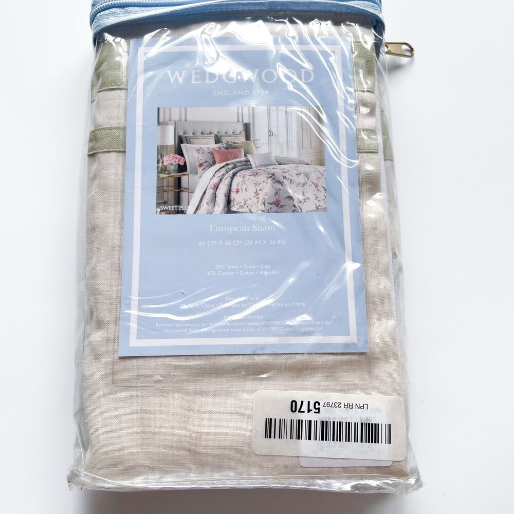 New Wedgwood European Linen Blend Pillow Sham 26x26 Beige and Green